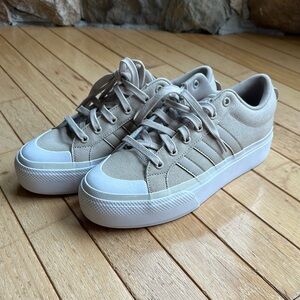 Adidas Tan and White Platform Sneakers